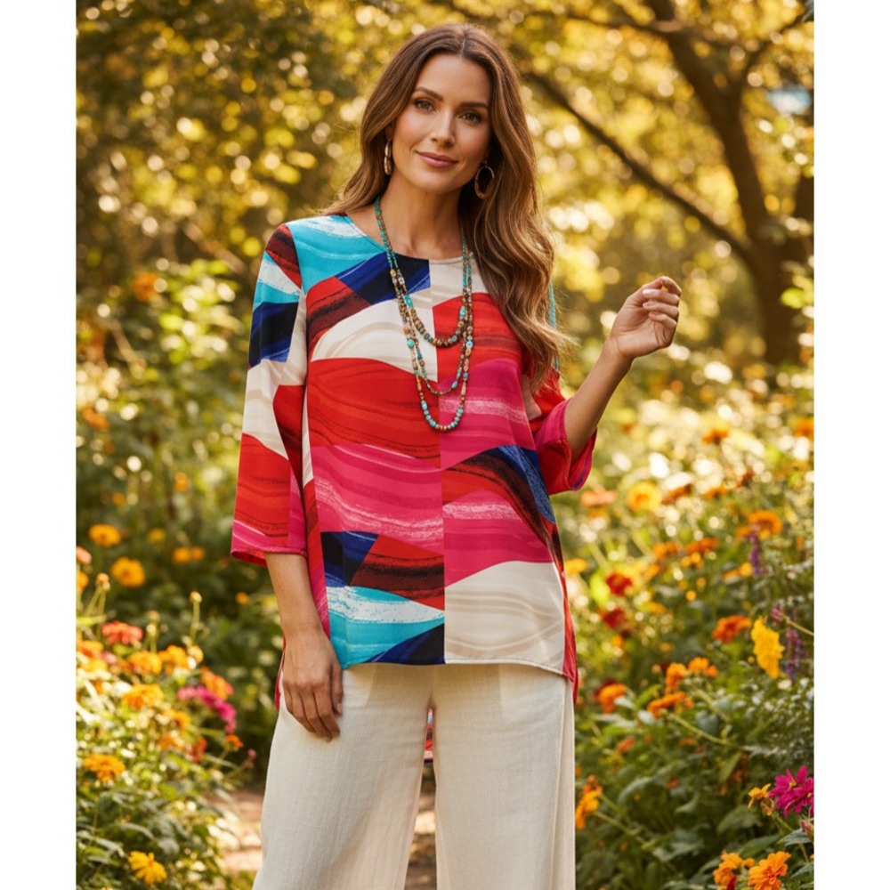 Preston York Tunic Top Multicolor Colorful Retro Indie Artsy Dopamine Vibrant M
